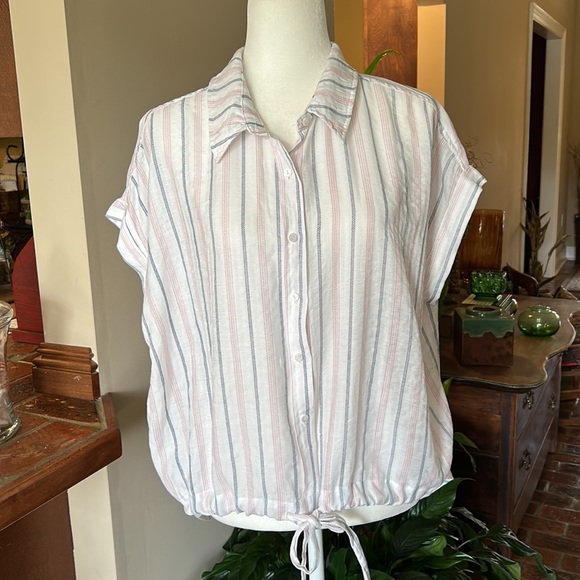 Hayden LA draw string waist button up striped top szL - Picture 4 of 11